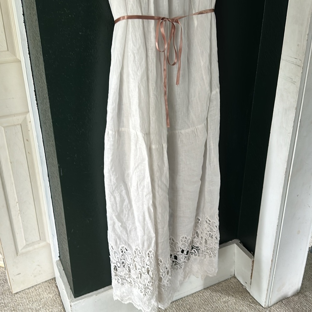 Nili Lotan Embroidered Linen Maxi Dress Ivory XS Fits Big